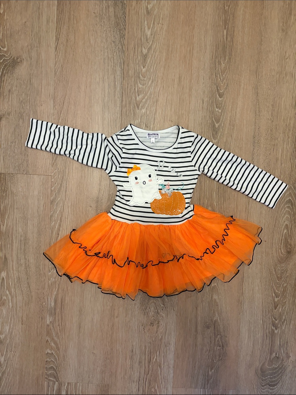 Blueberi Boulevard Orange Ghost Pumpkin Tutu Dress for Kids